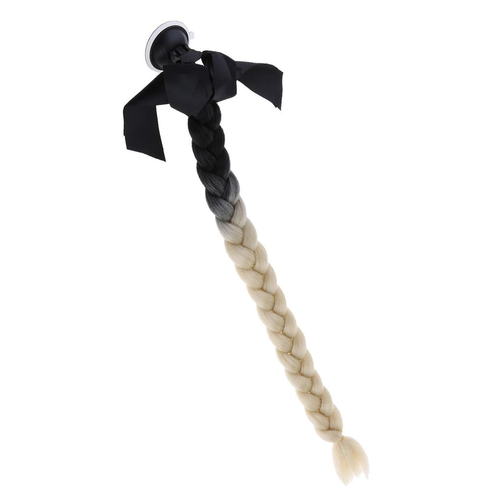 Helmet Pigtail Bowknot Helmet Ponytail for Suction Ombre Black to Blonde