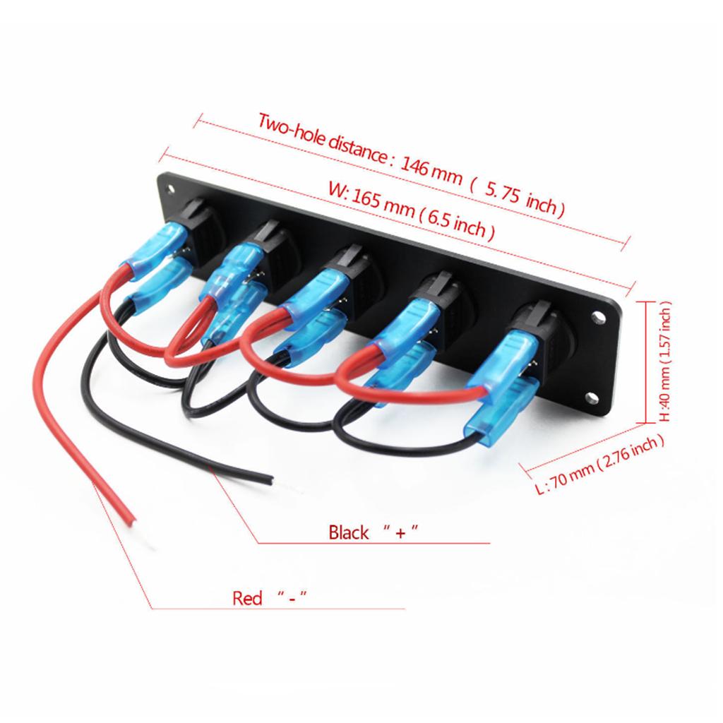 5 GANG 12-24V ON/OFF Round Rocker Toggle Switch Panel LED For Marine Blue