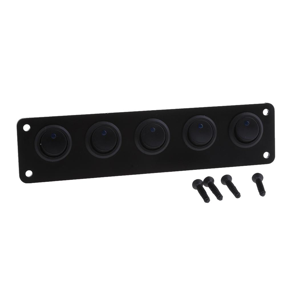 5 GANG 12-24V ON/OFF Round Rocker Toggle Switch Panel LED For Marine Blue
