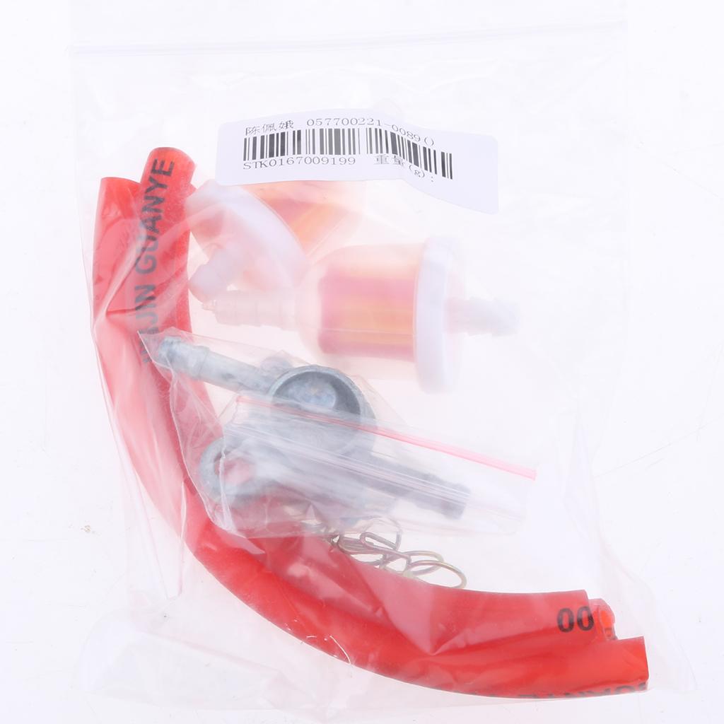 6mm Gas Fuel Filter Petrol Pipe Hose Line + 4 Clips + Tank Switch Red