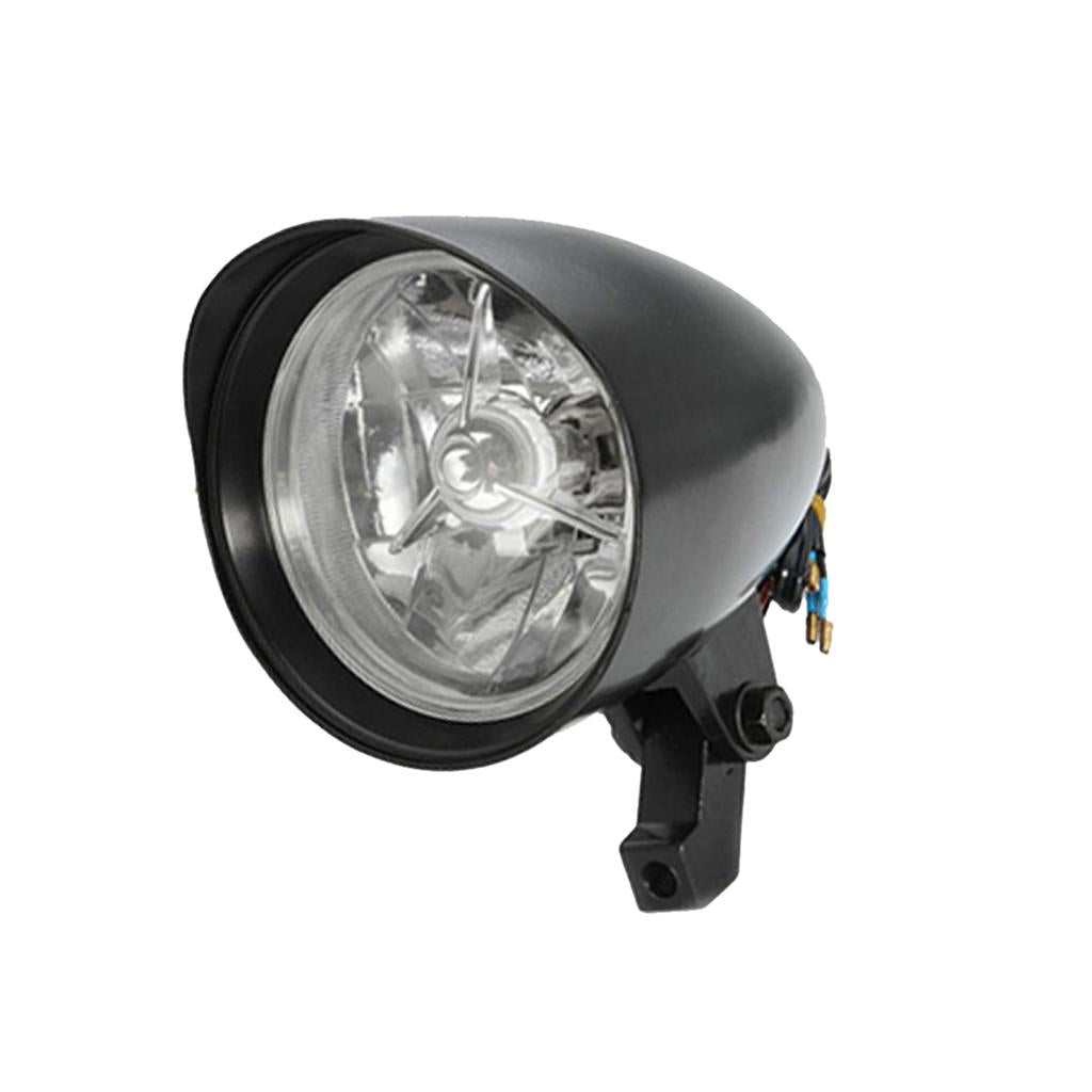 12V 5.75 Universal Motorcycle Retro Front Headlight Headlamp 10mm Black"