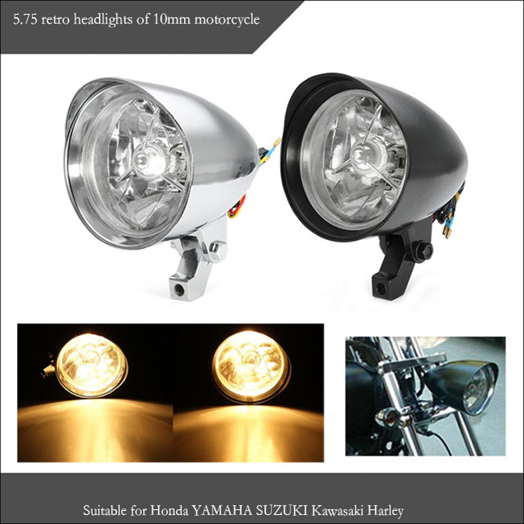 12V 5.75 Universal Motorcycle Retro Front Headlight Headlamp 10mm Black"