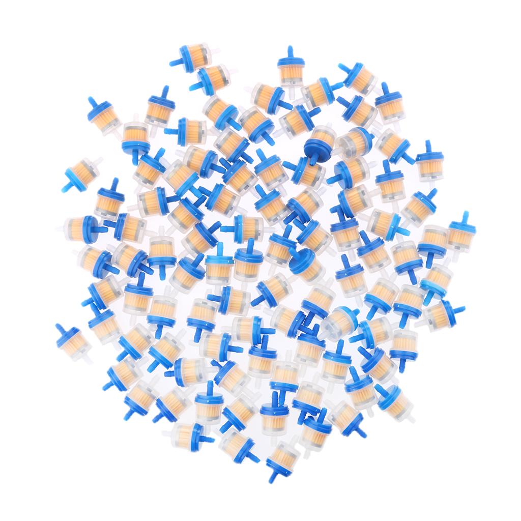 100PCS Plastic Motorcycle Petrol Inline Fuel Filter for 1/4'' Pipes Blue