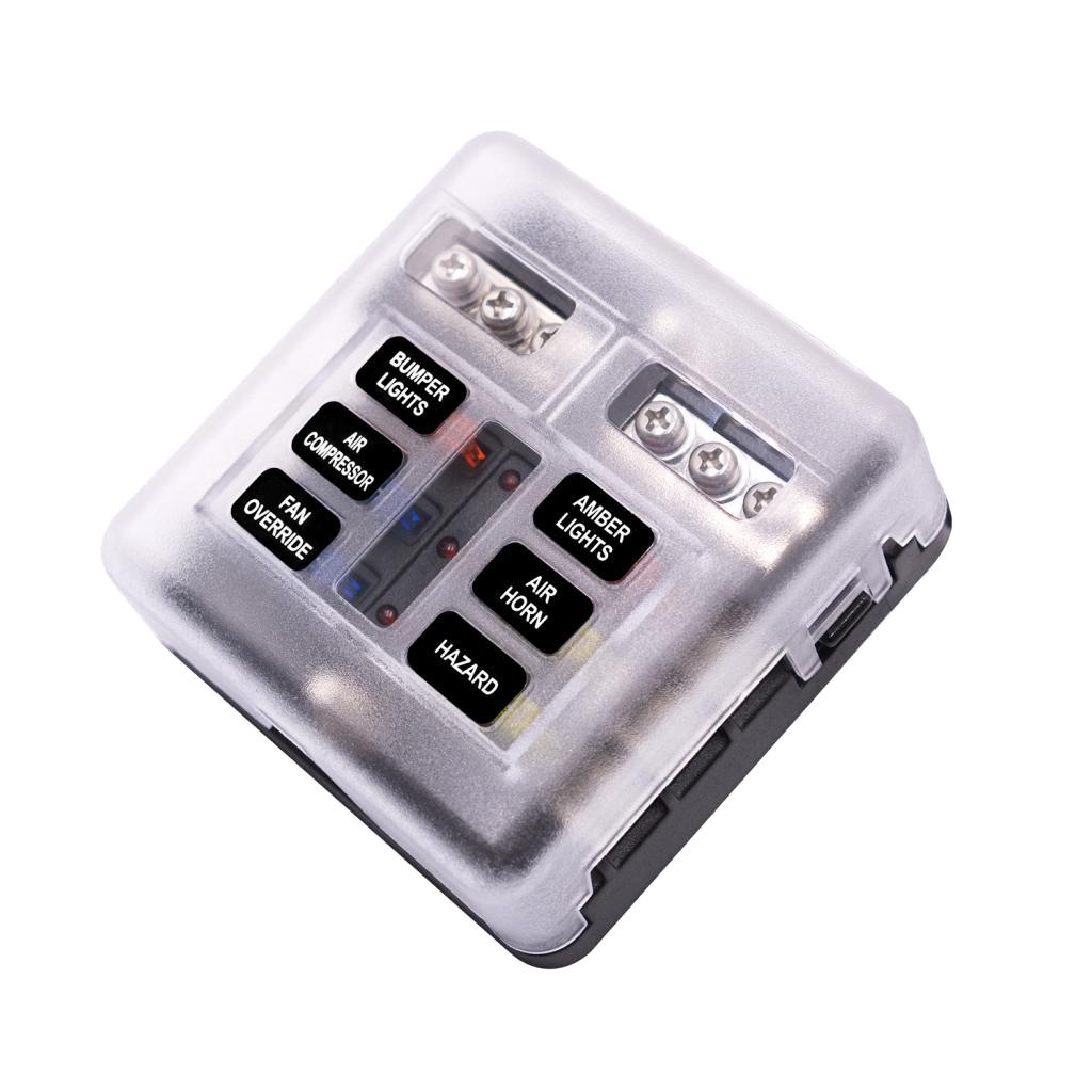 6-Way Blade Fuse Box for LED Indicator and Protection Cover
