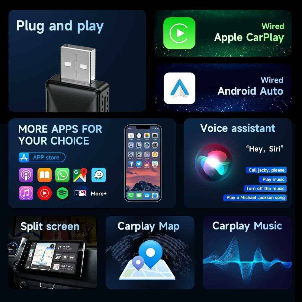 R5051 2 In 1 Android Auto CarPlay Adapter Bluetooth-Compatible / Wifi Smart Wireless USB Dongle with Type C Converter