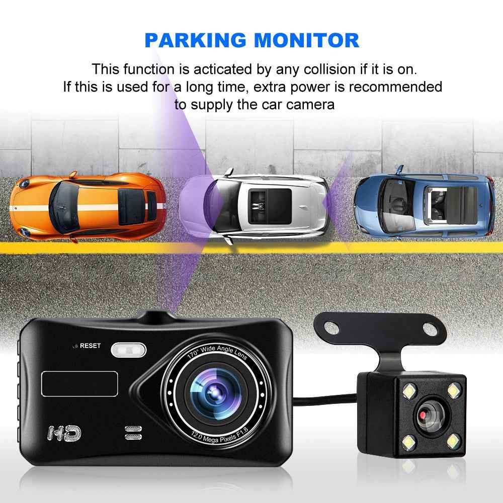 4 inch Car DVR 1080P HD Parking Monitoring Loop Recording Night Vision Dash Cam Front Rear Dual Camera Car Driving Recorder