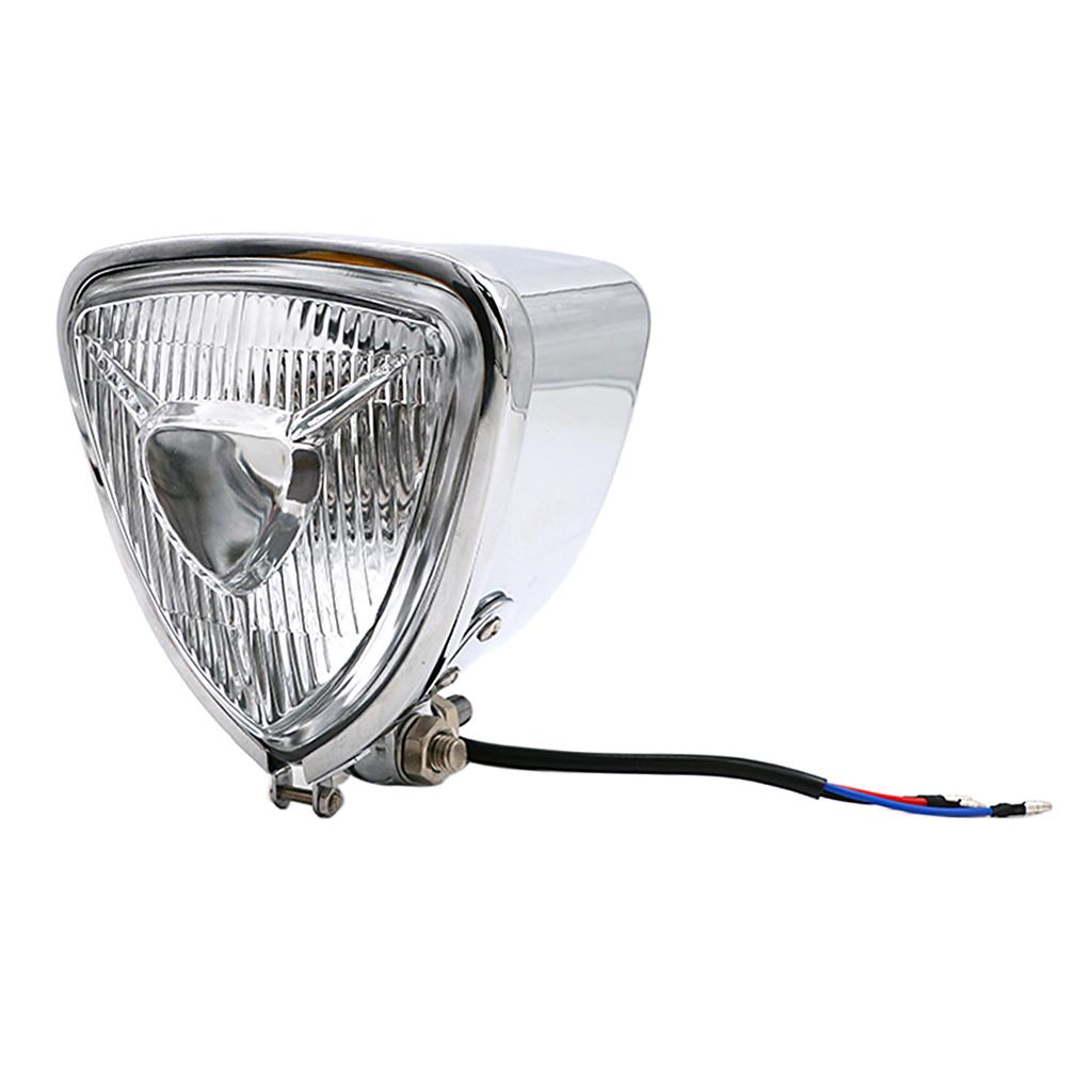 Motorcycle Retro Triangle Headlight Headlamp for Harley Suzuki Honda Chrome+Clear