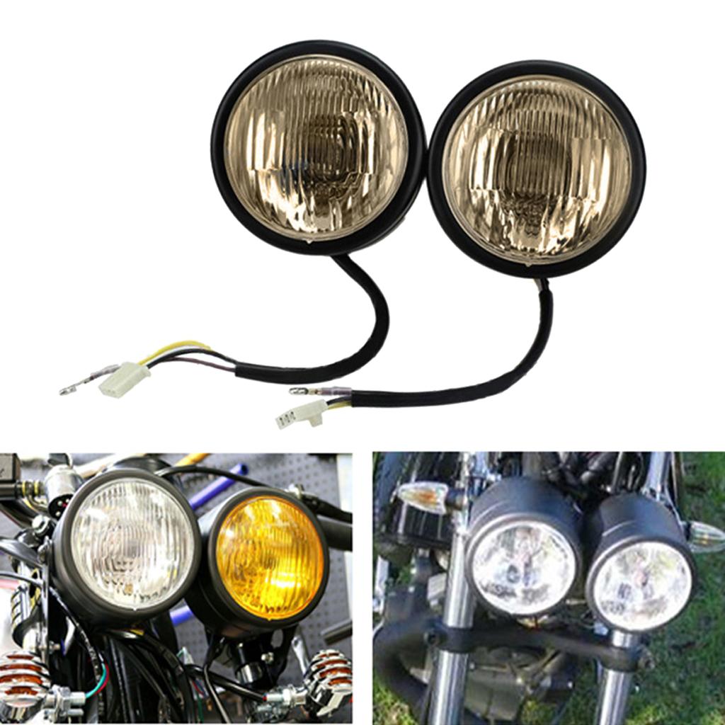 Motorcycle Retro Dual Head Light Smoke Lens for Harley Iron Horse 400 Black