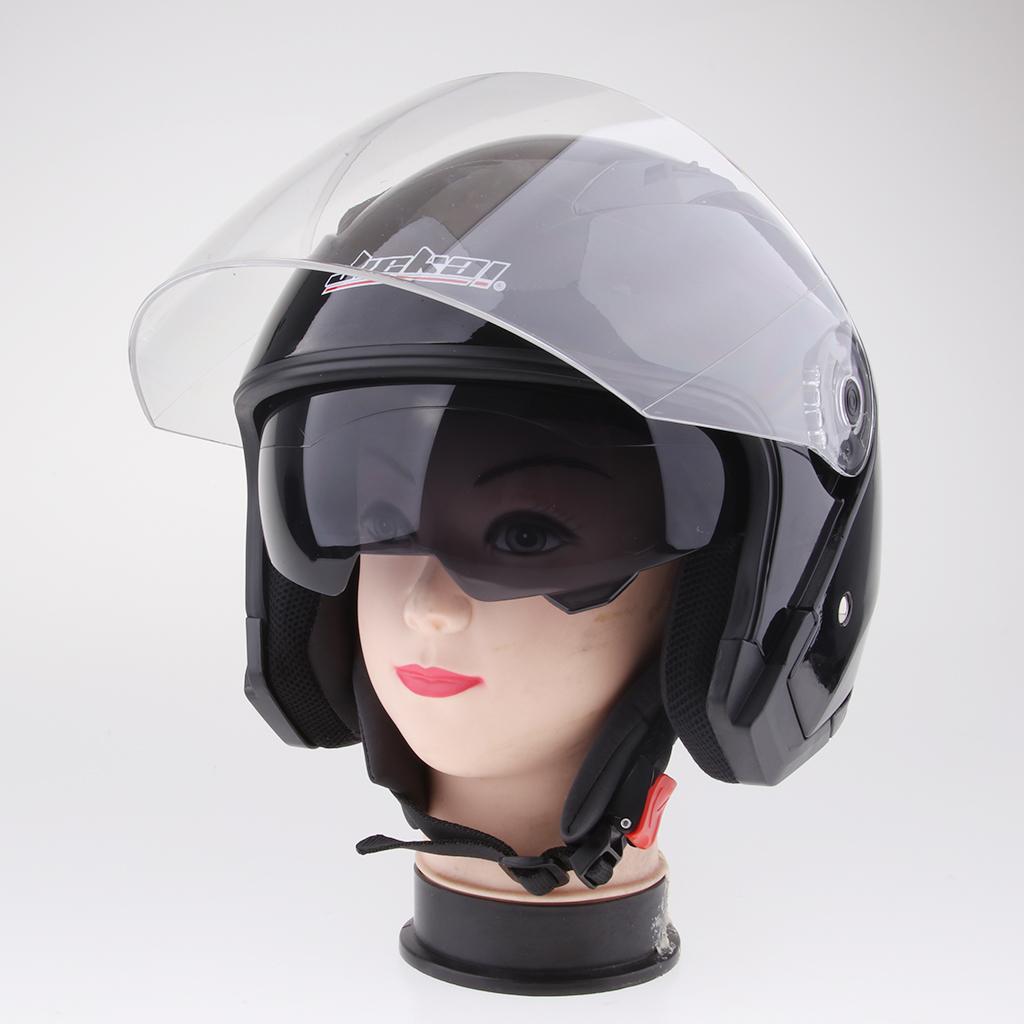 Motorcycle 3/4 Open Face Helmet for Full Face Shield Visor Glossy Black L