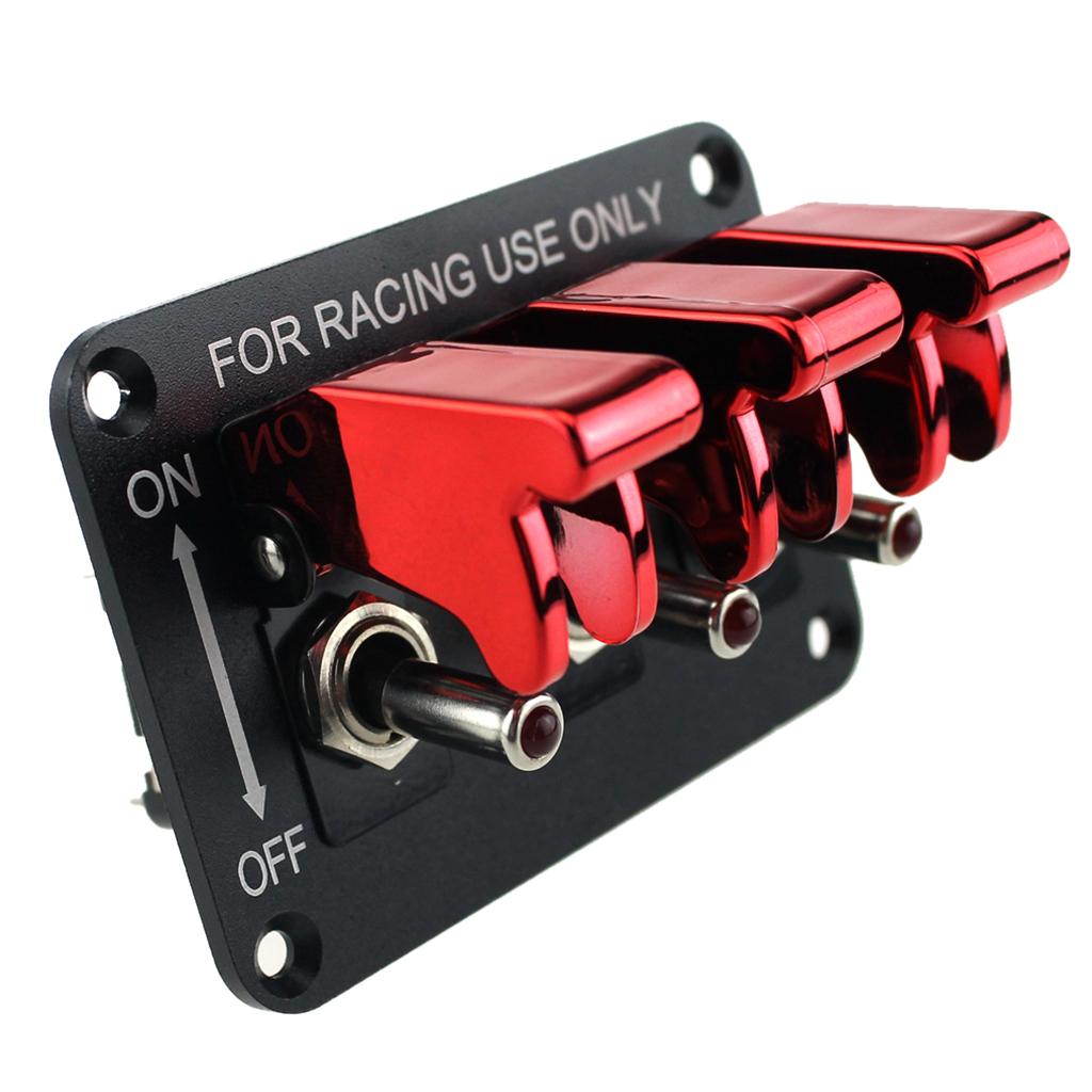 12V Universal Racing Car 3 LED Rocker Switch Panel Flip-up Ignition Toggle