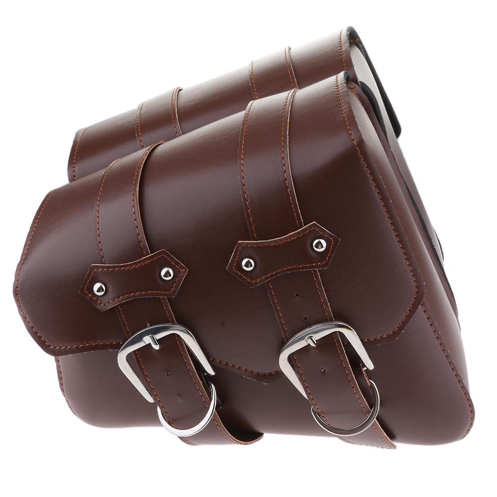 Universal Motorcycle Side Bag Saddle Bags Fork Tool Pouch Storage Luggage Brown