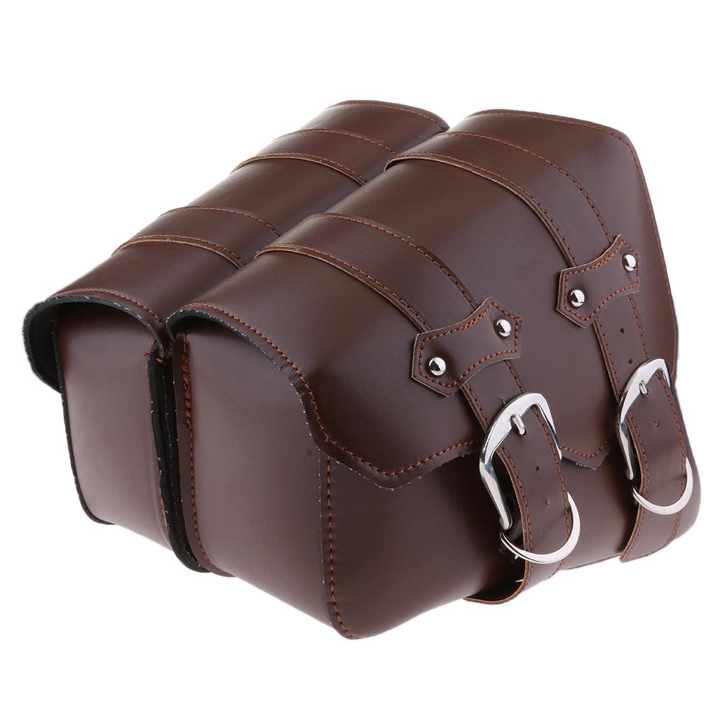 Universal Motorcycle Side Bag Saddle Bags Fork Tool Pouch Storage Luggage Brown