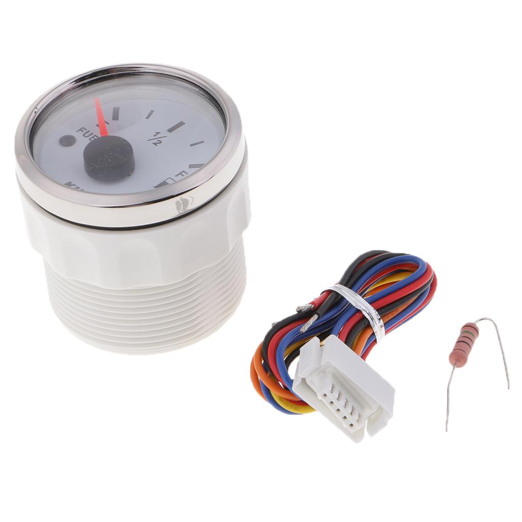 2" 52mm Boat Marine Car Fuel Level Gauge E-1/2-F Stainless Bezel White