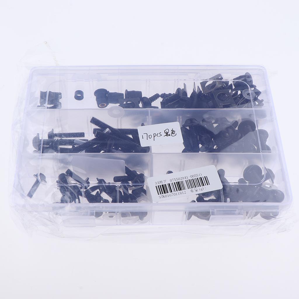 170Pcs Motorcycle Complete Fairing Bolt Kit Fastener Clips Screws Black