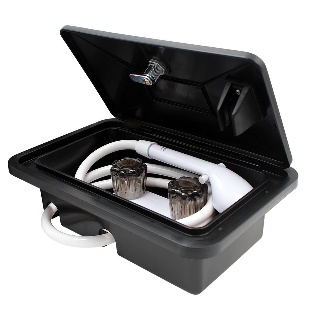 Marine Exterior Shower Box Kit for Lock for RV Includes Hose Black
