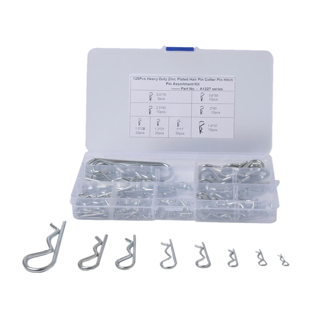 125x R Pin Mechanical Hitch Hair Tractor Clip Assortment Kit Case Set Cotter