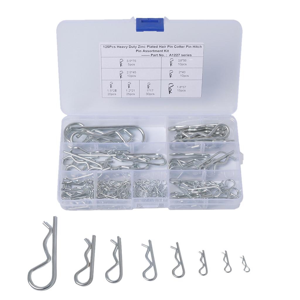125x R Pin Mechanical Hitch Hair Tractor Clip Assortment Kit Case Set Cotter