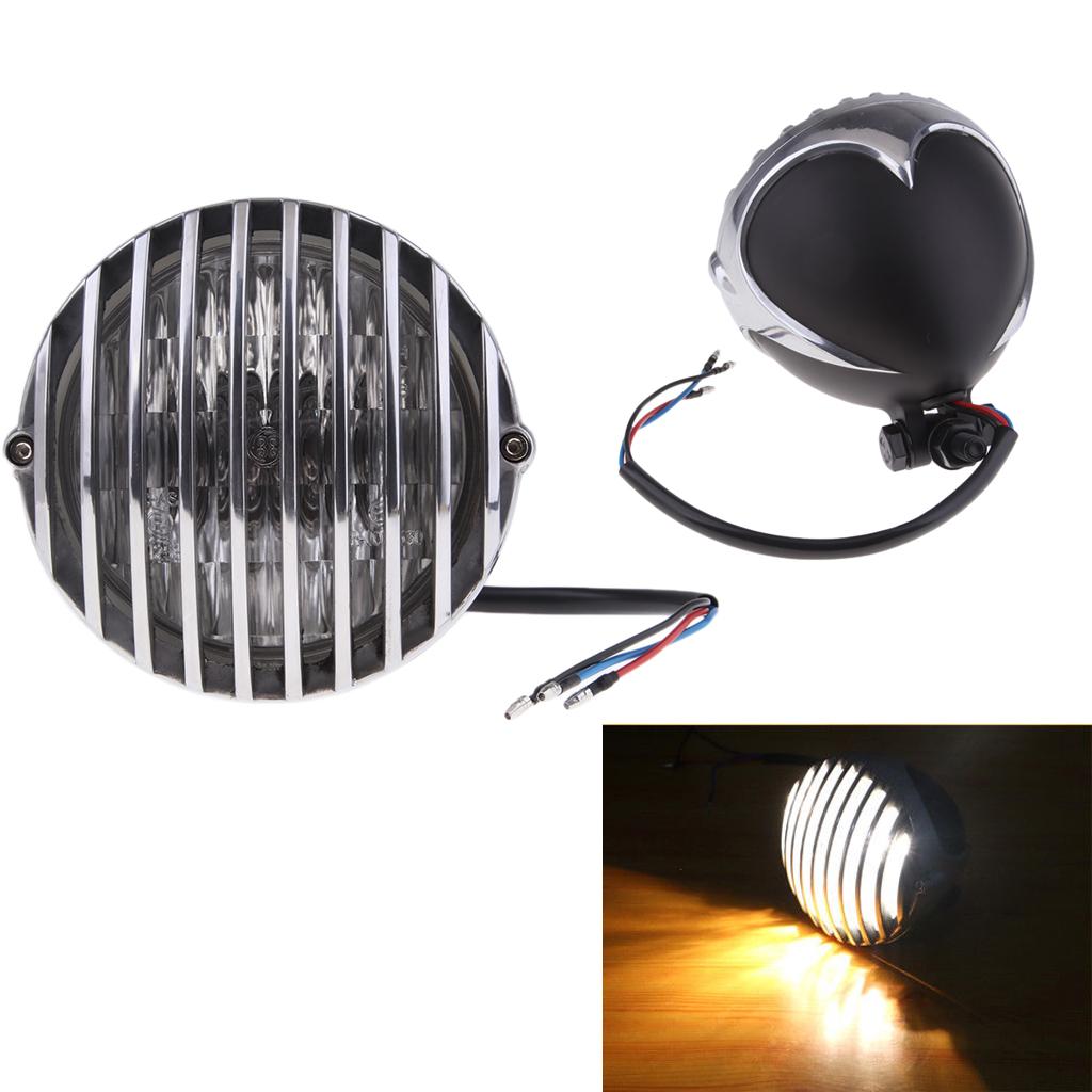Motorcycle Finned Grill 5" LED Headlight for Harley Bobber Chopper