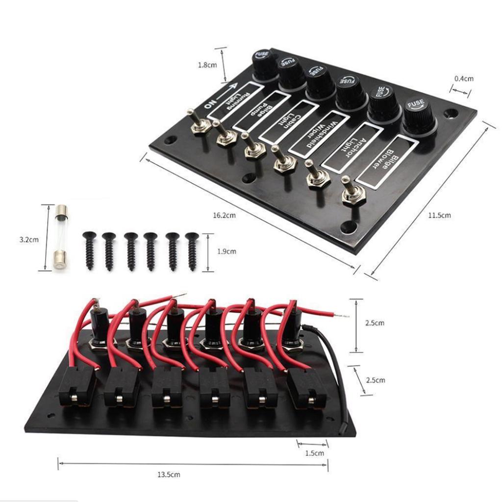 6 Gang Fused Marine Switch Panel for Boats Rv's 12 Volt Switch Panel