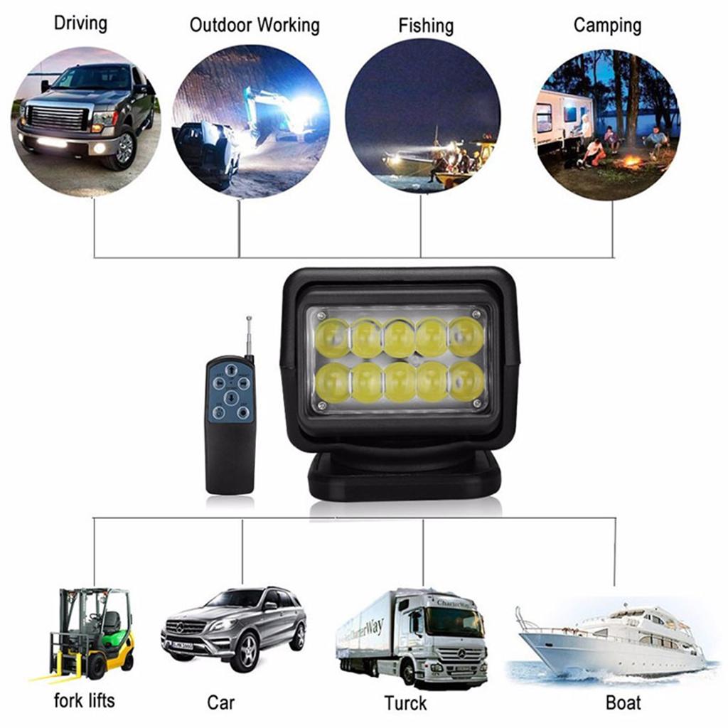 50W LED Marine Boat Car Remote Control Driving Lights Spot Work Light Black