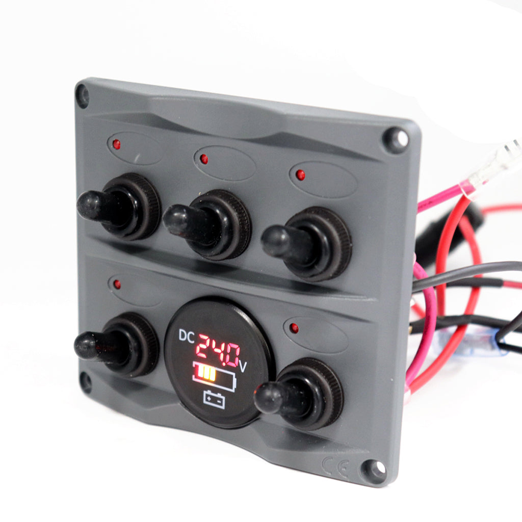 Marine 5 Gang + Battery Gauge Toggle Switch Panel Digital LED Back Light