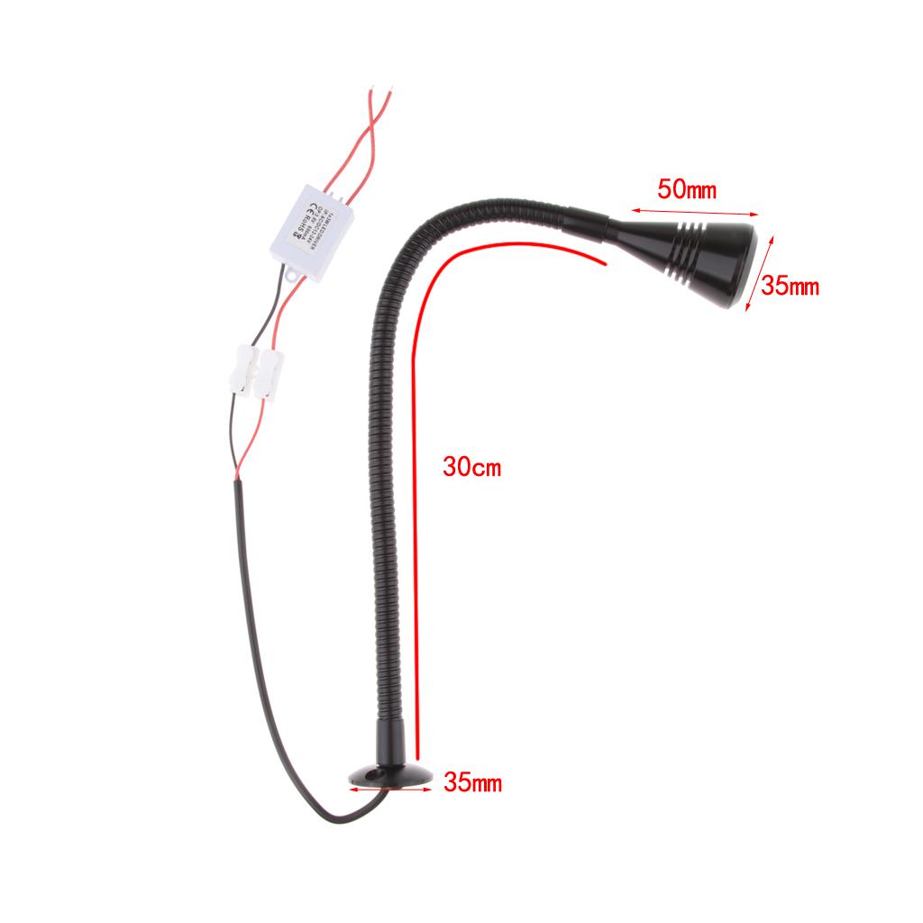 12V 2W LED Flexible Gooseneck Reading Light for Boat RV Motorhome Black