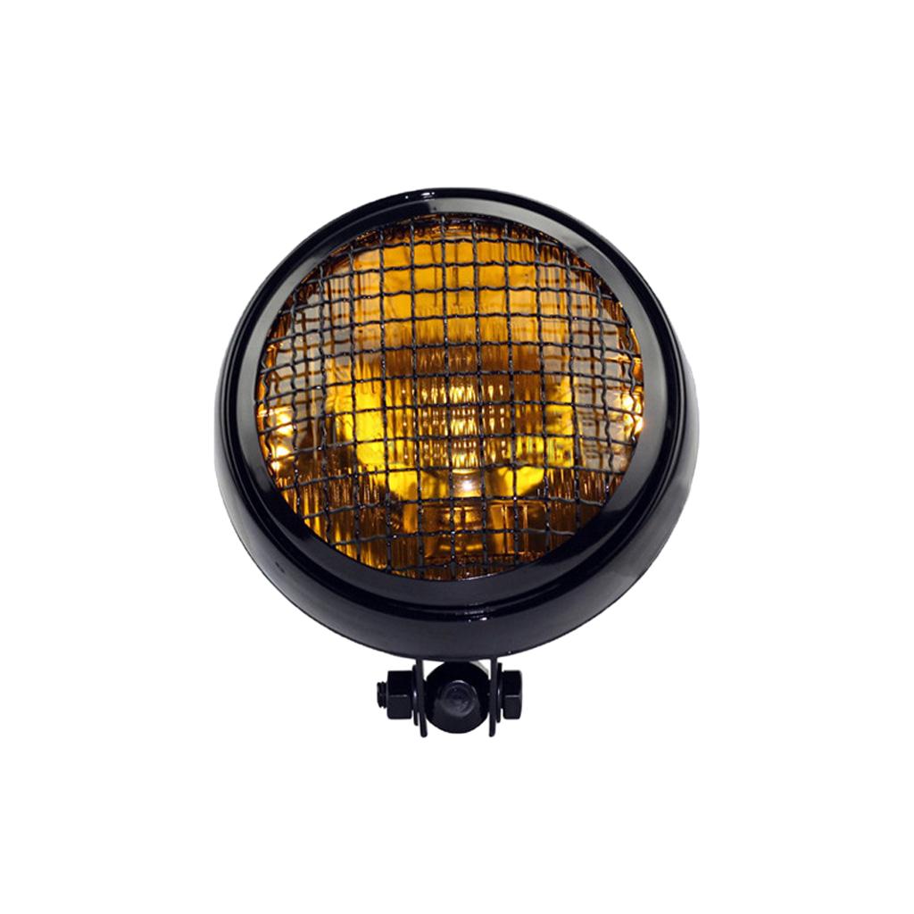 6" 12V Retro Grill Headlight Headlamp Black Shell for Harley Black Yellow