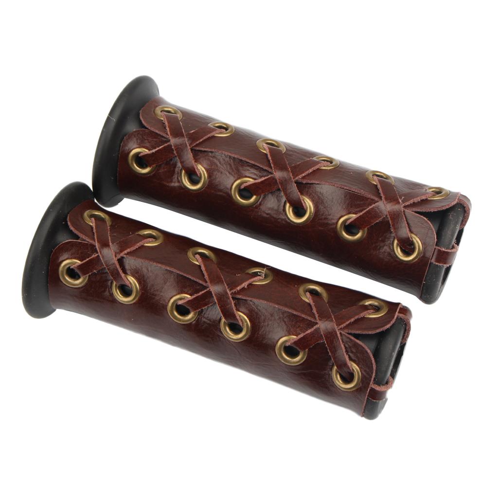 Artificial Leather Motorcycle Grip Covers Vibration Dampening Glossy Brown