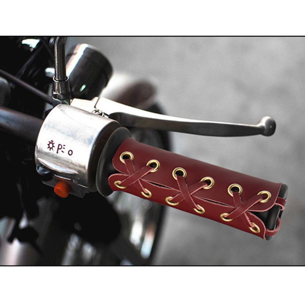 22mm 7/8" Leather Motorcycle Hand Grip Throttle Covers Wraps Brown