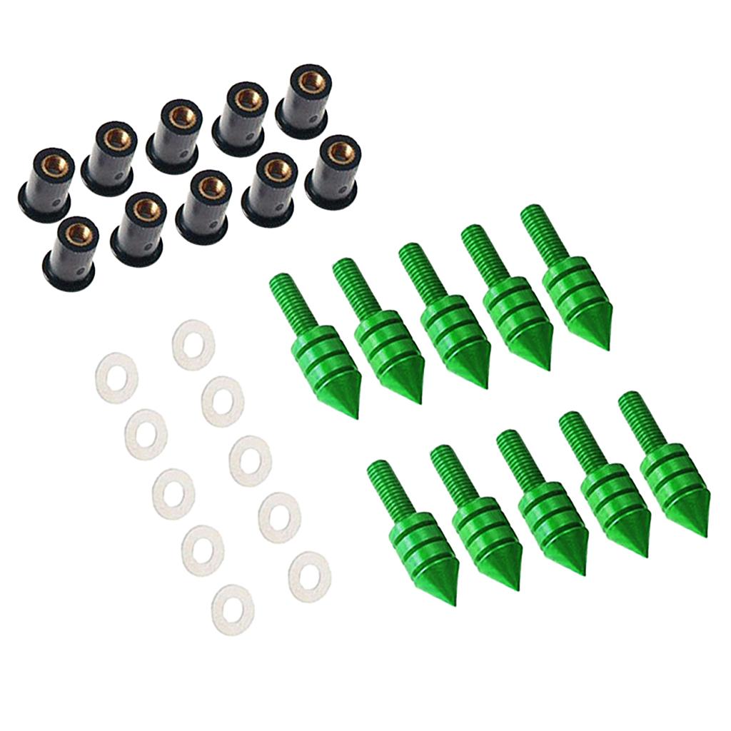 10 x Universal Windscreen Windshield Spike Bolts M5 Screw Well Nuts Green
