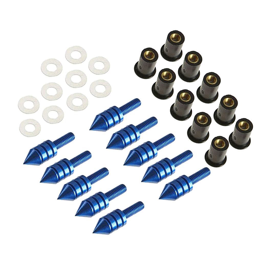 10 x Universal Windscreen Windshield Spike Bolts M5 Screw Well Nuts Blue