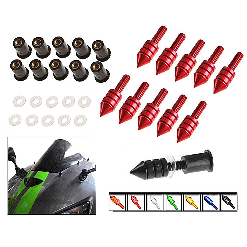 10 x Universal Windscreen Windshield Spike Bolts M5 Screw Well Nuts Blue
