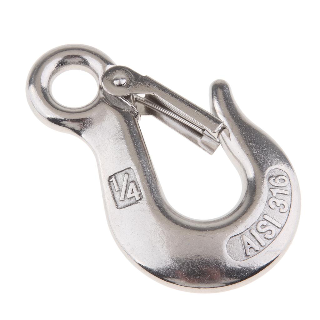 1/4 Stainless Steel Eye Hook Clevis Safety Latch for Winch Cable UTV/ATV"