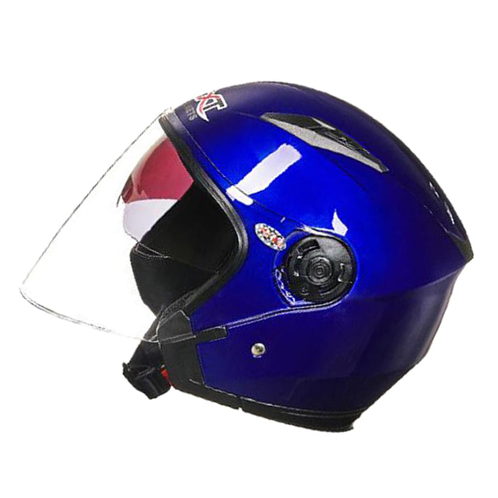 Motorbike Helmet Half Face Daul Visor Helmet UV Protection Blue XL