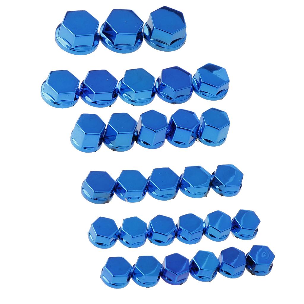 30 Pieces Motorcycle Screw Nut Bolt Cap Cover Decoration for Yamaha Blue