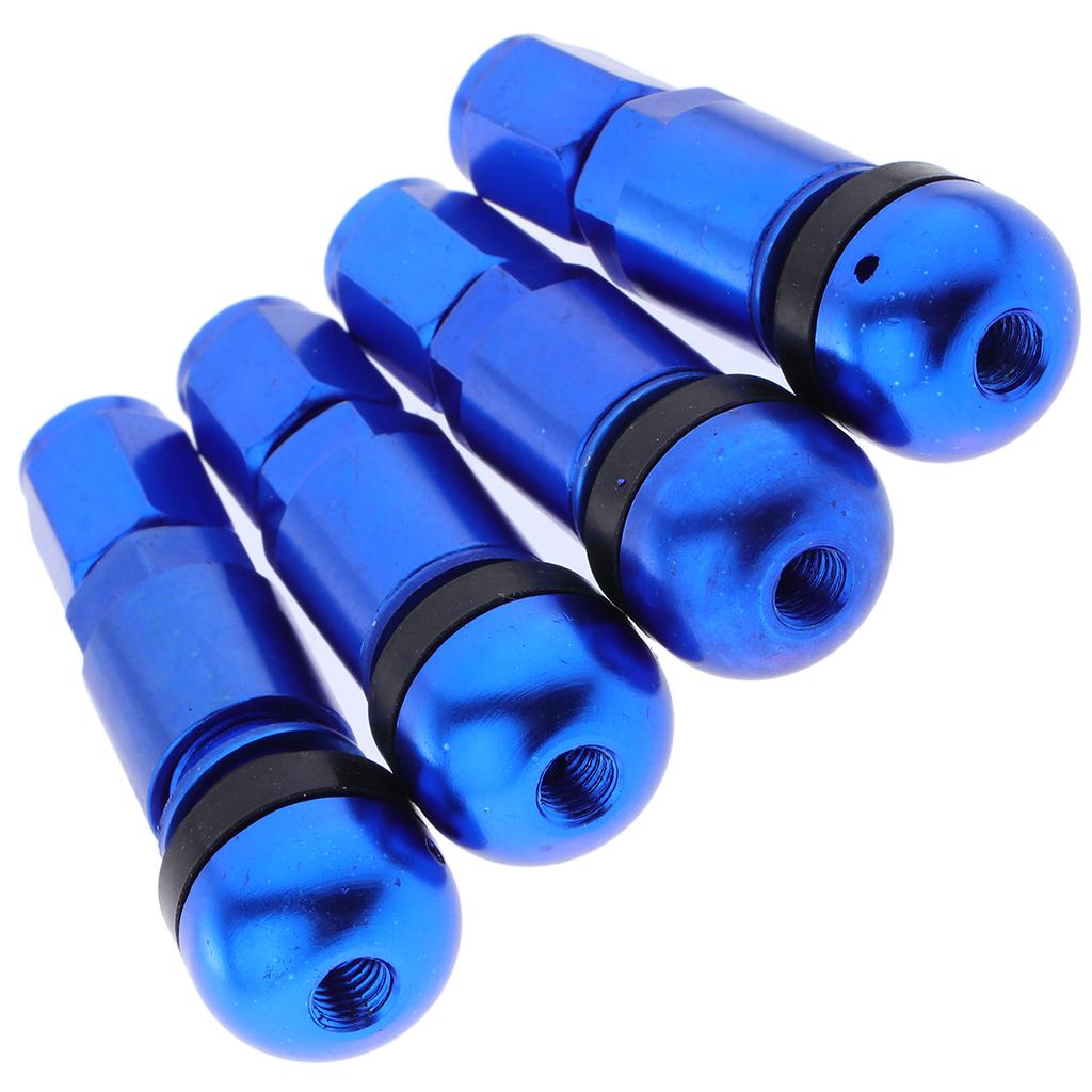 2x4 Pcs Car Tubeless Wheel Dust Caps Tire Valve Stems Blue + Black