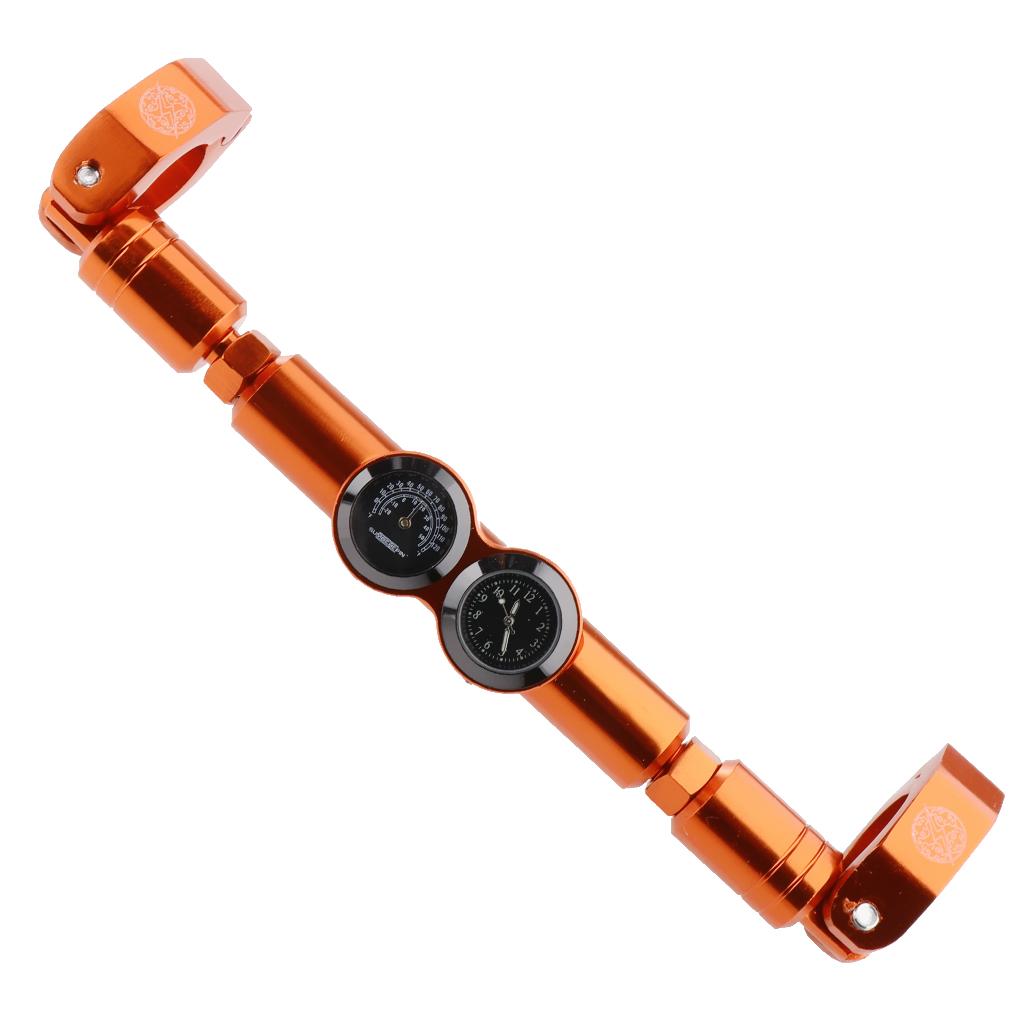 22mm Motorbike Balance Cross Bar with Clock Watch & Thermometer Gauge Orange