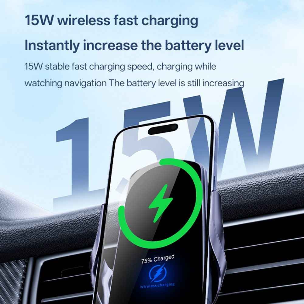 SD30 15W Car Wireless Charging Phone Holder 360° Rotation Smart Infrared Auto-Clamping Navigation Mount - Black