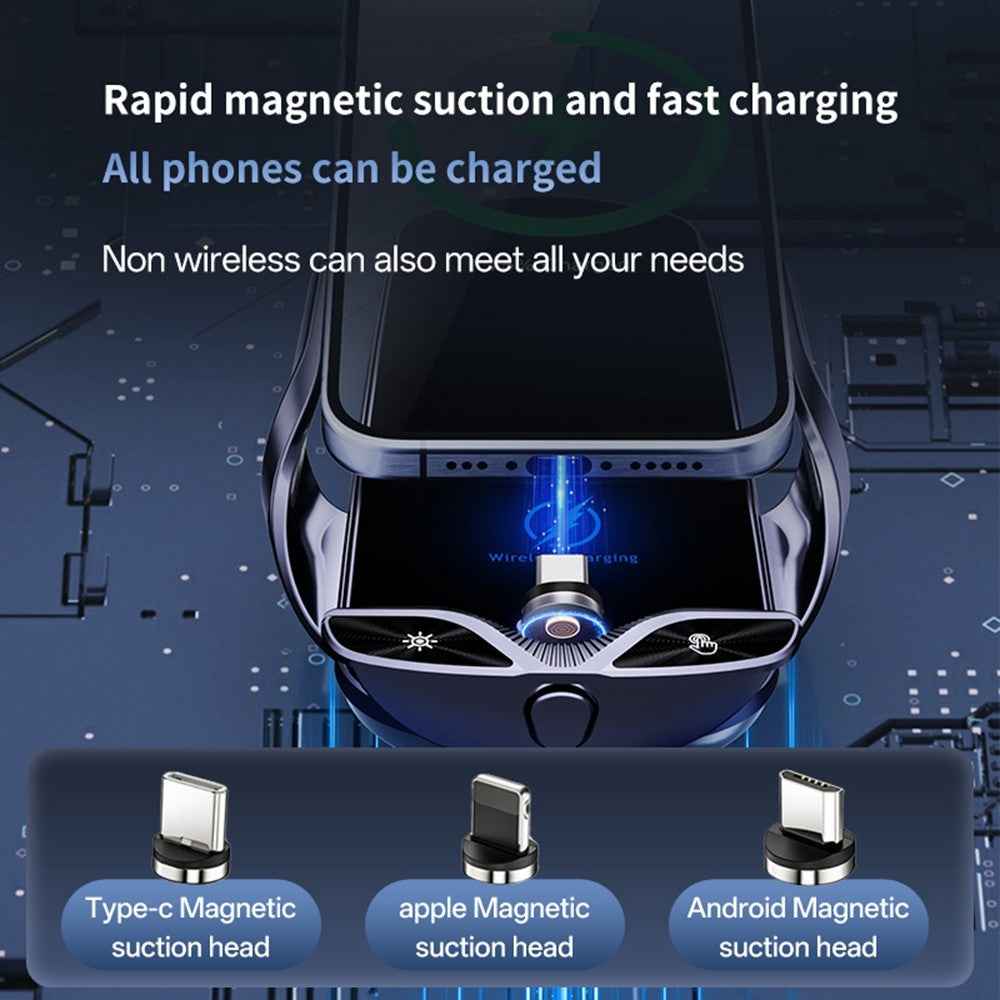 SD30 15W Car Wireless Charging Phone Holder 360° Rotation Smart Infrared Auto-Clamping Navigation Mount - Black