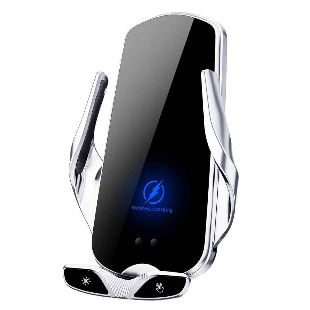 SD30 15W Car Wireless Charging Phone Holder 360° Rotation Smart Infrared Auto-Clamping Navigation Mount - Silver