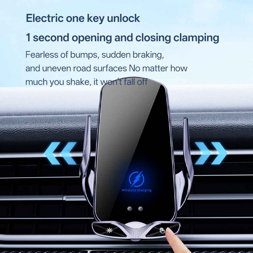 SD30 15W Car Wireless Charging Phone Holder 360° Rotation Smart Infrared Auto-Clamping Navigation Mount - Silver