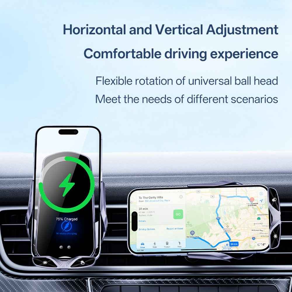 SD30 15W Car Wireless Charging Phone Holder 360° Rotation Smart Infrared Auto-Clamping Navigation Mount - Silver