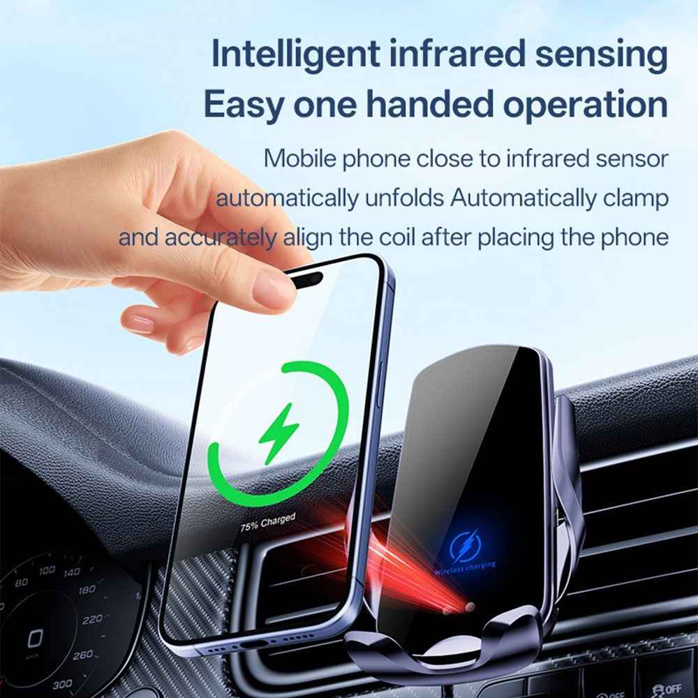 SD32 15W Fast Wireless Charging Car Air Vent Phone Holder 360° Rotation Auto-Clamping Navigation Mount - Silver
