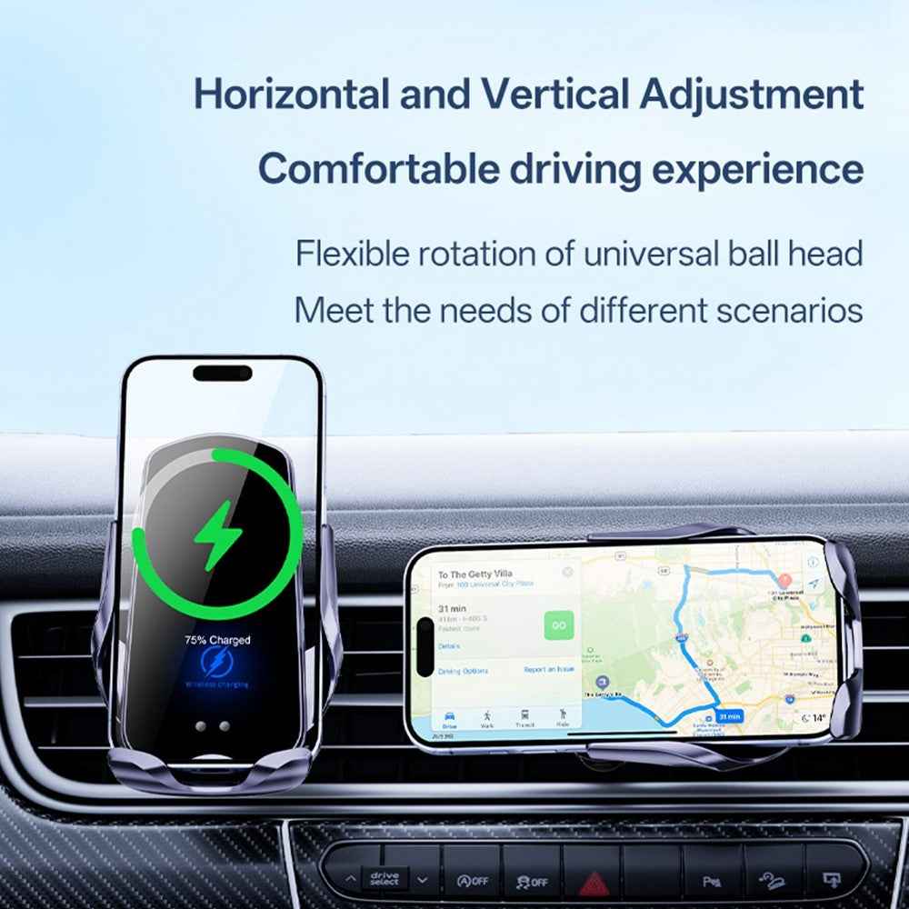 SD32 15W Fast Wireless Charging Car Air Vent Phone Holder 360° Rotation Auto-Clamping Navigation Mount - Silver