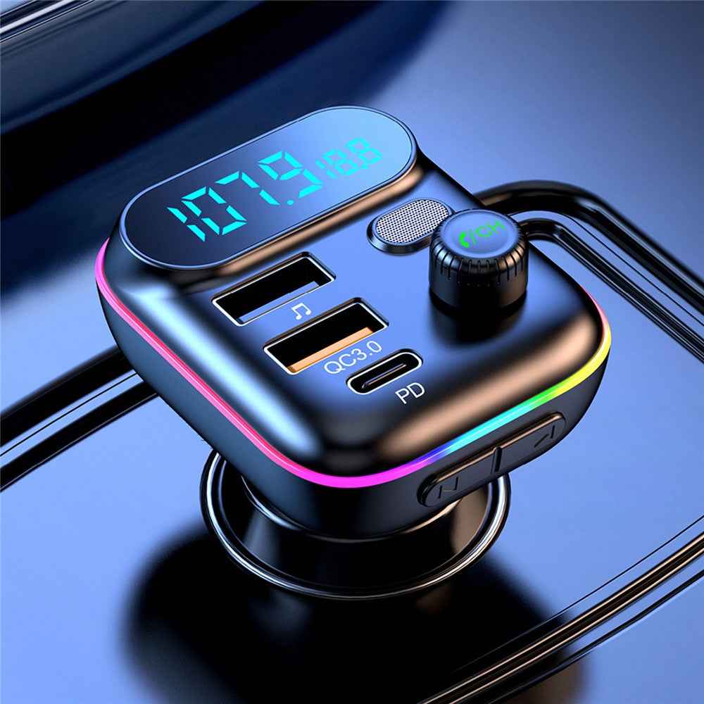 T70 Bluetooth-compatible 5.0 FM Transmitter USB PD 18W QC3.0 Fast Charging Adapter Music Player with Hands-free Calling for Car