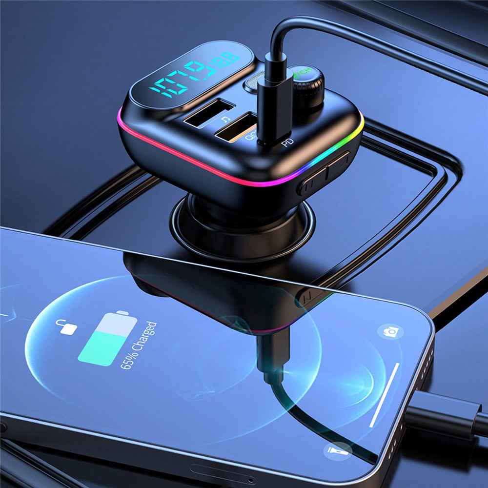 T70 Bluetooth-compatible 5.0 FM Transmitter USB PD 18W QC3.0 Fast Charging Adapter Music Player with Hands-free Calling for Car