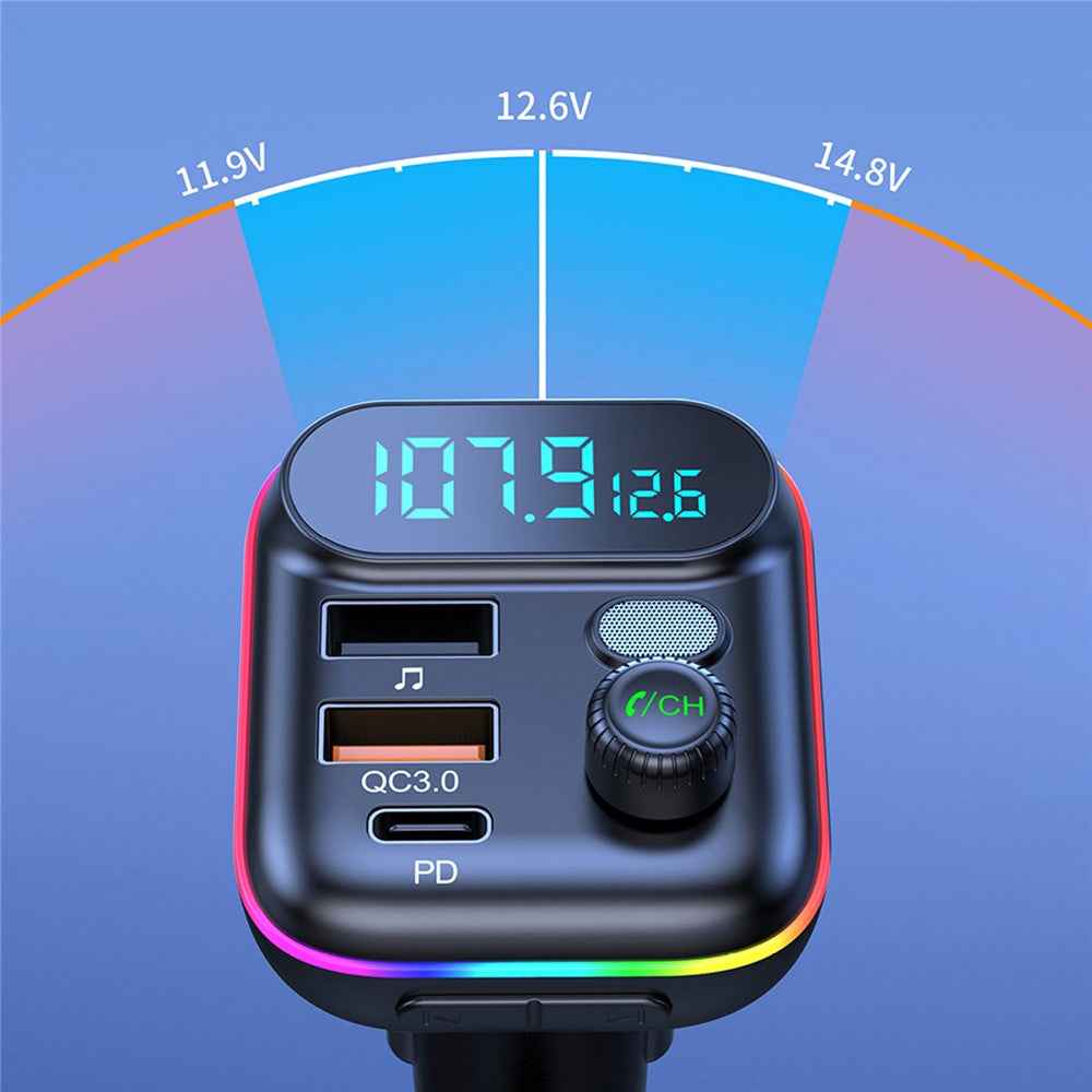 T70 Bluetooth-compatible 5.0 FM Transmitter USB PD 18W QC3.0 Fast Charging Adapter Music Player with Hands-free Calling for Car