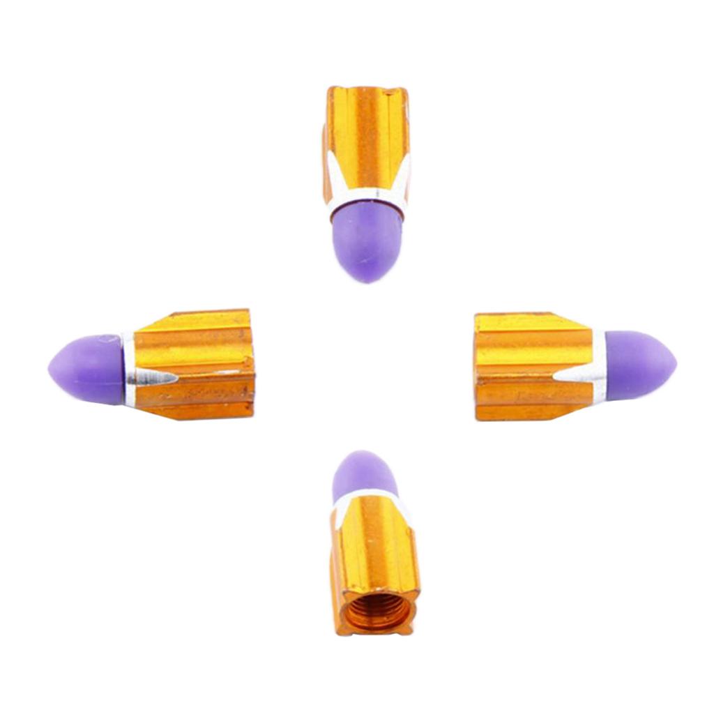4Pieces Alloy Tire Stem Valve Caps Dust Cover for Motorcycle Yellow + Purple