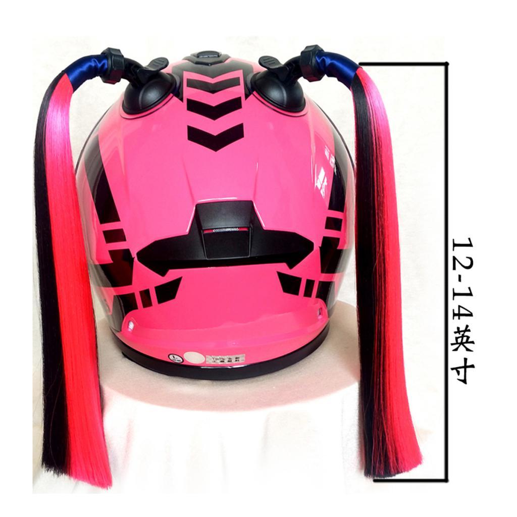 Helmet Wig & Suction Cup Fit for Motorcycle Black+Pink