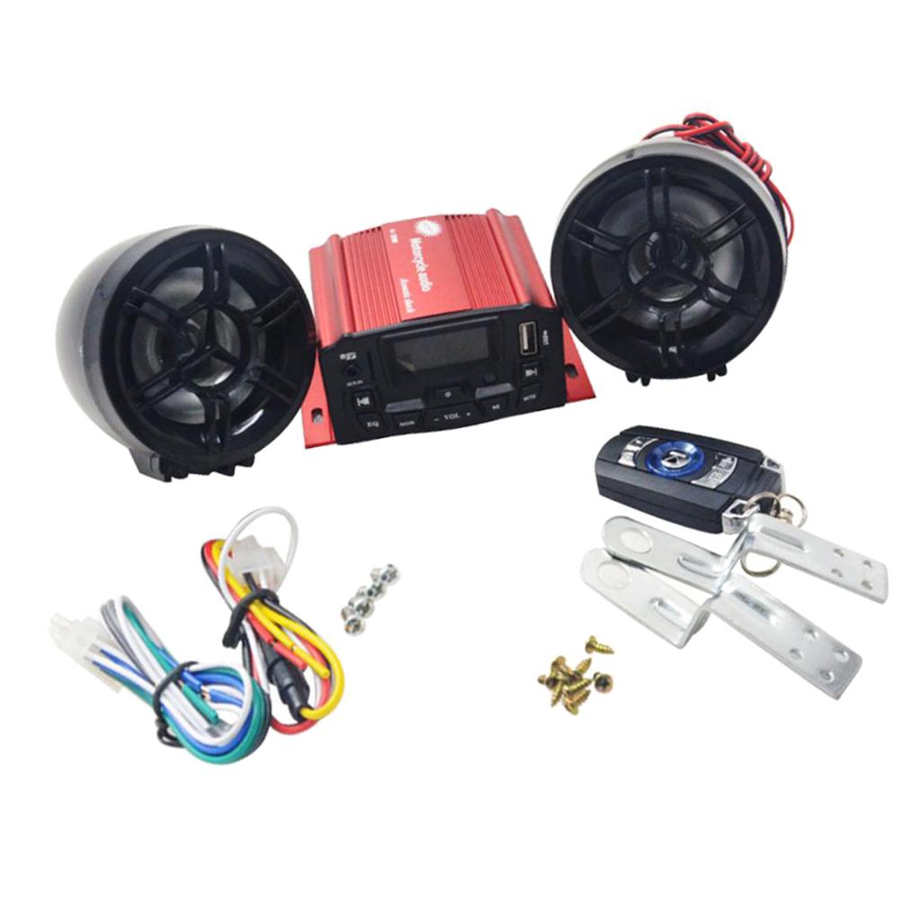 12V Motorbike Audio Stereo Sound System USB MP3 Subwoofer w/ Dual Speaker